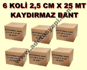 6 KOLİ 2,5 CM (25mm) x 25 METRE KAYDIRMAZ BANT